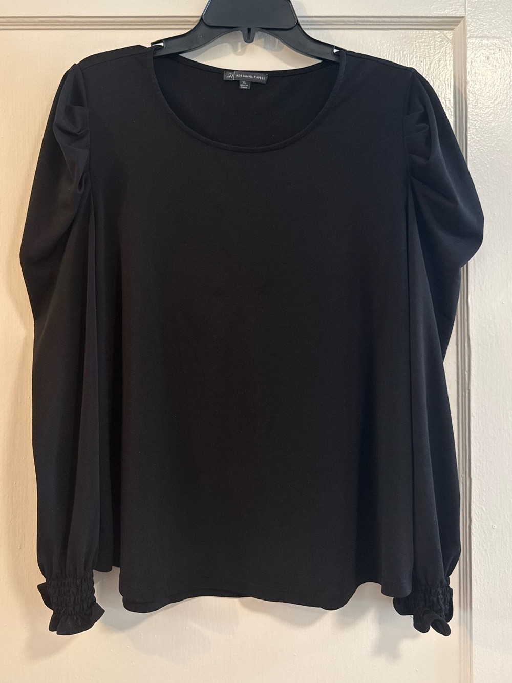 Adrianna Papell Black Long Sleeve Puff Shoulder Top